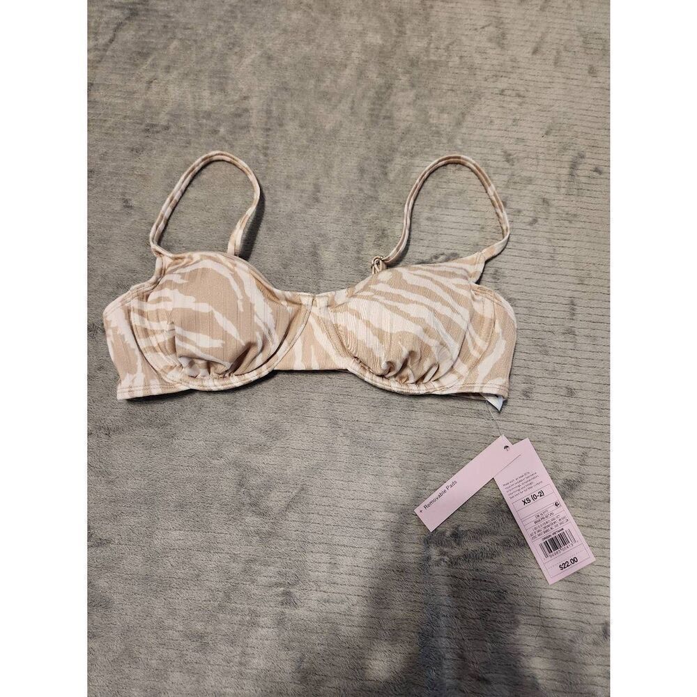 NWT Wild Fable Women's Size XS Bikini Top Swim Tan White Stripe